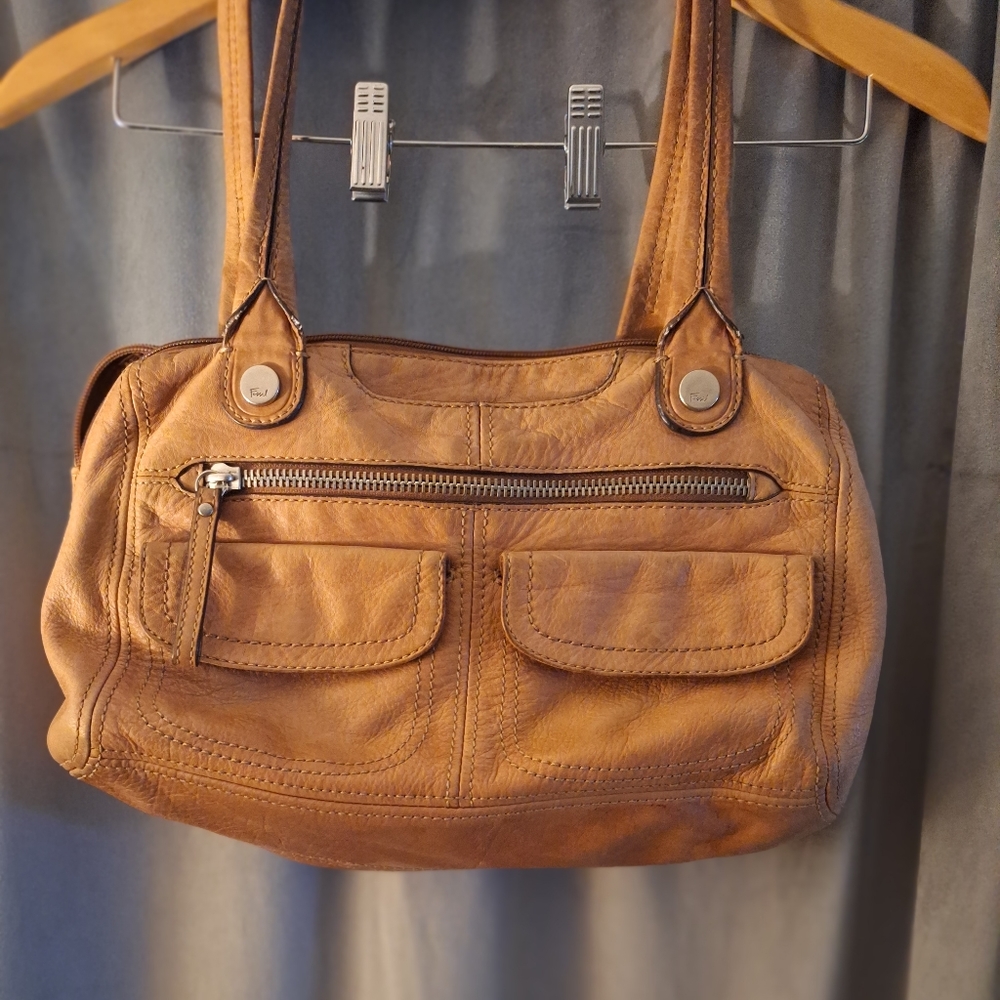 FOSSIL tan leather satchel purse